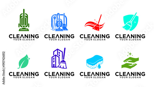 Clean Home and Janitorial Service Logo Set