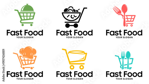 Fast Food Delivery Logo with Shopping Cart Icon