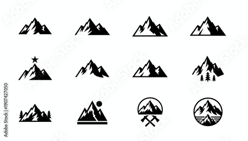 Creative Mountain Symbol Set in Flat Style
