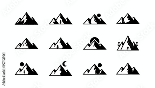 Black and White Mountain Logo Icons
