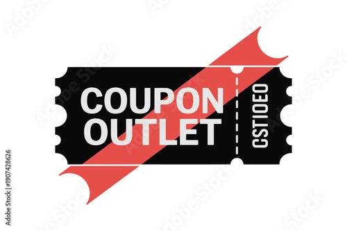 Black and Red Torn Coupon Outline with White Text
