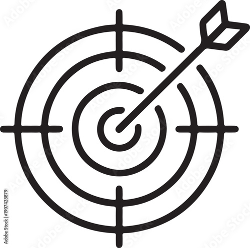 A black and white image of a target with an arrow hitting the bullseye