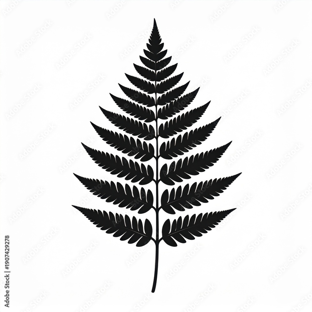 Naklejka premium Black Silhouette of a Fern Frond on a White Background Detailed Botanical Illustration Minimalist Nature Design