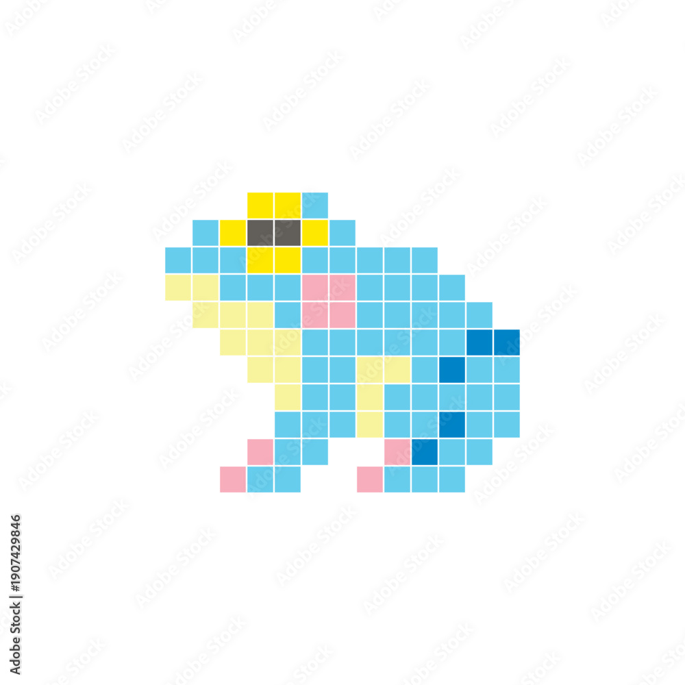 Fototapeta premium A flat pixel design made of geometric square color blocks on a clean icon layout. Pixel art frog