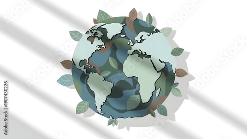 Wallpaper Mural Earth globe with green leaves, eco-friendly concept illustration, nature and planet care Torontodigital.ca