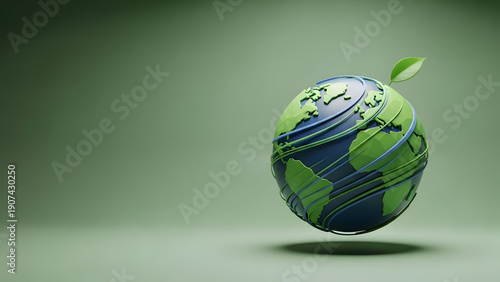 Wallpaper Mural Eco-friendly planet earth with growing leaf, sustainable future concept Torontodigital.ca