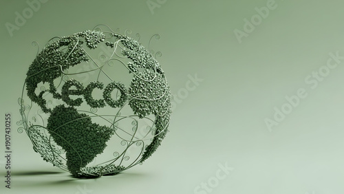 Wallpaper Mural Eco Earth Globe with Green Leaves and Vines, Sustainability Concept Torontodigital.ca