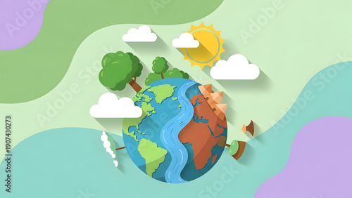 Wallpaper Mural Flat Design Earth with Nature Elements and Sun Torontodigital.ca