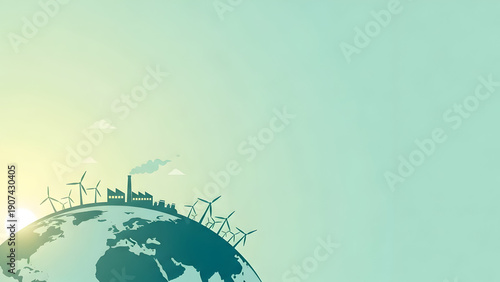 Wallpaper Mural Green Energy Concept: Globe with Wind Turbines and Factory, Sustainable Future Torontodigital.ca