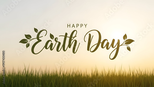 Wallpaper Mural Happy Earth Day text with green leaves and grass, nature celebration concept Torontodigital.ca