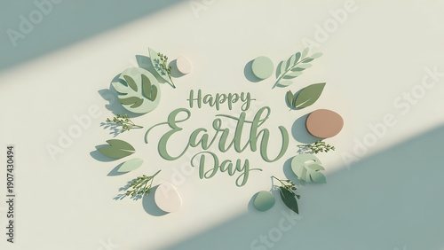 Wallpaper Mural Happy Earth Day Text with Leaves and Circles Decoration PNG Torontodigital.ca