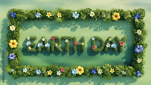 Wallpaper Mural Earth Day Celebration with Floral Frame and Greenery Torontodigital.ca