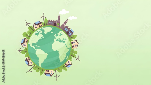 Wallpaper Mural Eco-friendly planet earth with renewable energy, houses, and factories Torontodigital.ca