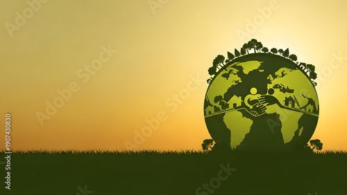 Wallpaper Mural Green Earth with Trees and Handshake Silhouette at Sunset Torontodigital.ca