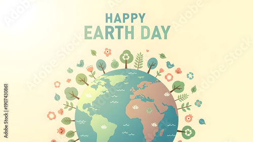 Wallpaper Mural Happy Earth Day Celebration with Green Planet and Nature Icons Torontodigital.ca