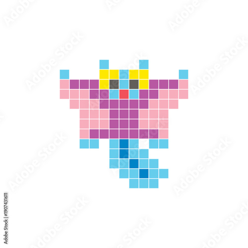 A flat pixel design made of geometric square color blocks on a clean icon layout. Pixel art sugar glider