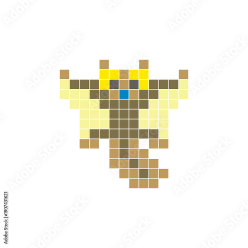 A flat pixel design made of geometric square color blocks on a clean icon layout. Pixel art sugar glider