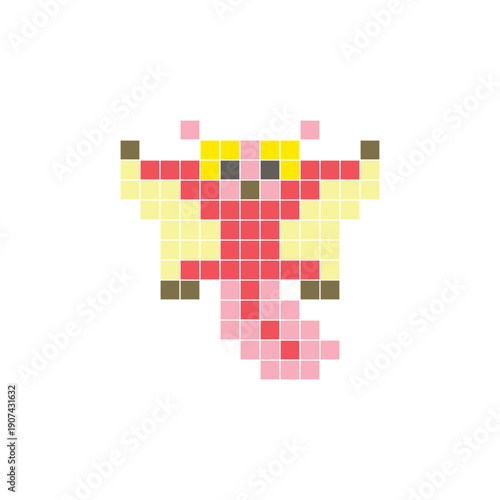 A flat pixel design made of geometric square color blocks on a clean icon layout. Pixel art sugar glider