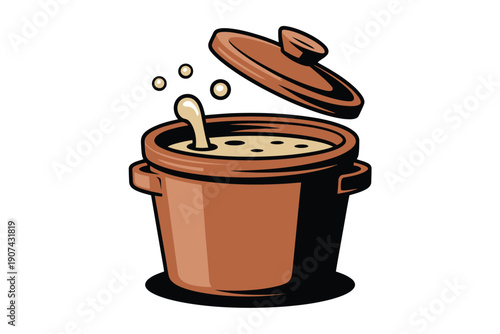 Brown Ceramic Pot Pouring Liquid with Bubbles