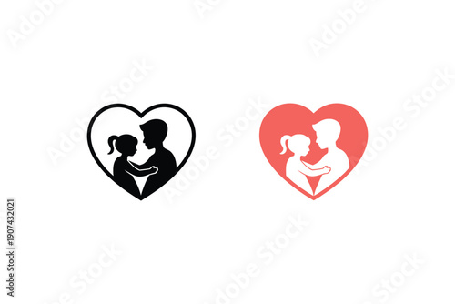 Silhouette Couple Dancing in Heart Shape Black and White