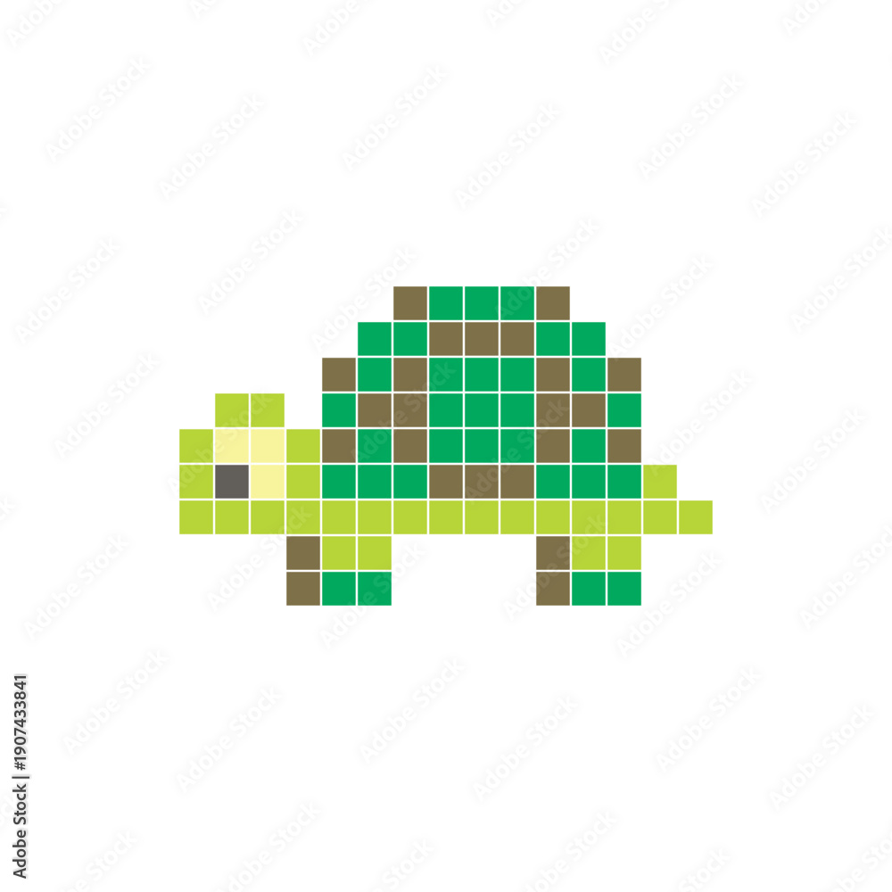 Obraz premium A flat pixel design made of geometric square color blocks on a clean icon layout. Pixel art tortoise