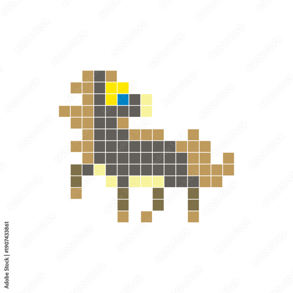 Obraz premium A flat pixel design made of geometric square color blocks on a clean icon layout. Pixel art horse