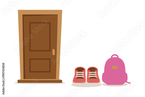 Brown Wooden Door with Rectangular Panels and Handle