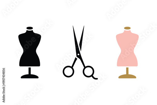 Black Silhouette Mannequin with Scissors Icon