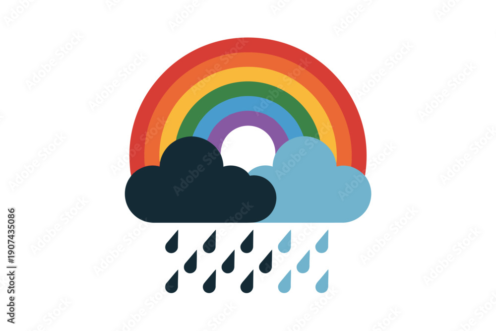 Fototapeta premium Vibrant Rainbow Emerging From Dark Rain Cloud