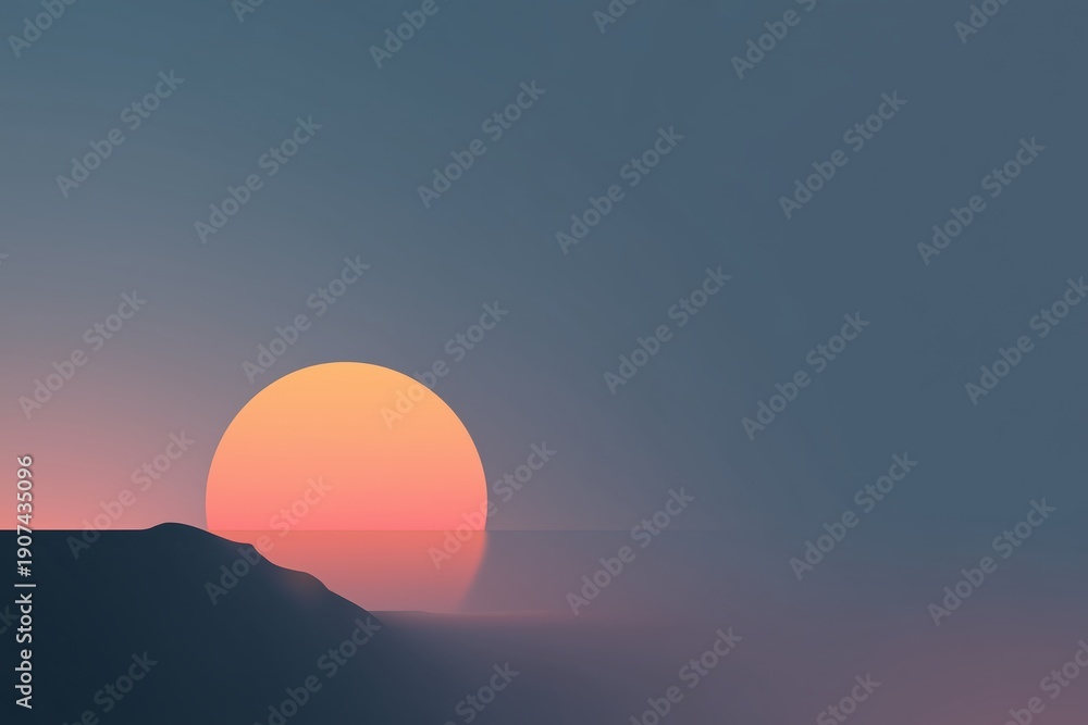 Obraz premium Minimalist Orange Sunset Over Dark Silhouette Horizon - Copy Space