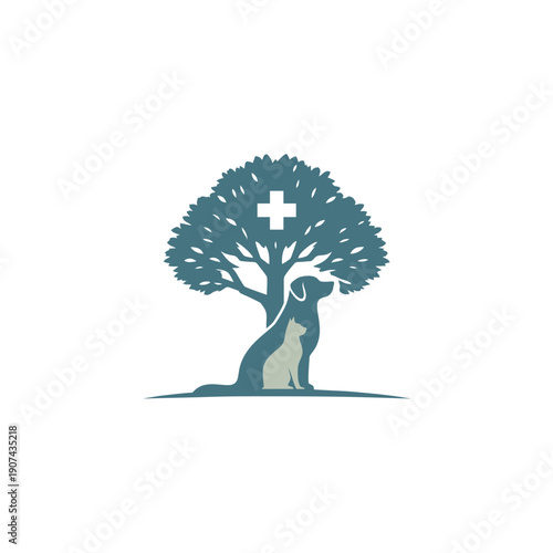 Tree with Medical Cross Emblem Graphic.