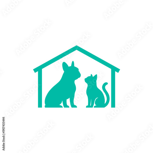 Dog and Cat Silhouette in House.