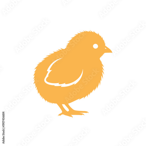 A cute yellow illustration of a vetcor styled chick standing on a clean surface with soft lighting.