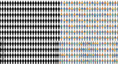 Transition from monochrome to colorful pattern.