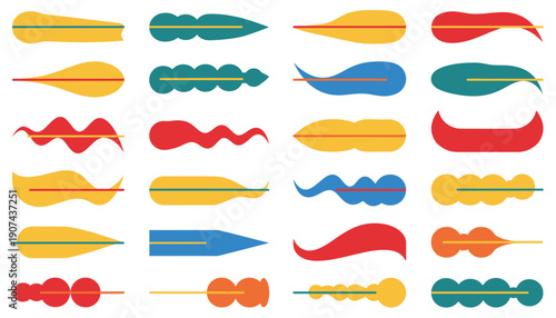 Colorful kebabs and satay sticks with various meat shapes.