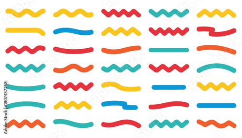 Colorful wavy lines and shapes in various patterns and designs.