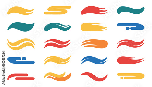 Collection of colorful abstract wavy lines and shapes.