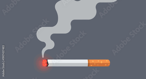 A vector 2D illustration of a cigarette with smoke rising from the lit end on a neutral background