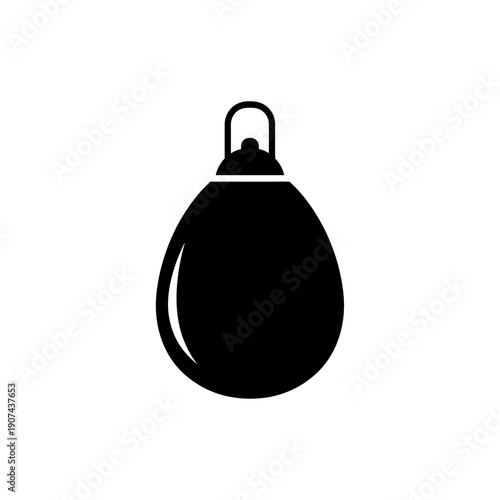 A vector 2D illustration of a single black boxing glove hangs freely.