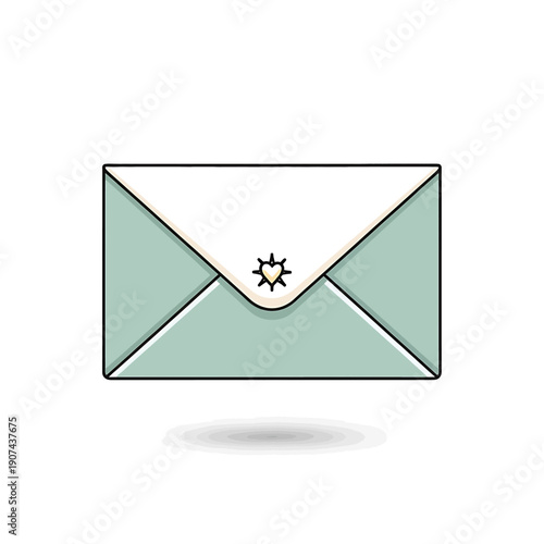 A 2D vector illustration of a green envelope with a white flap and a gear icon on a clean background