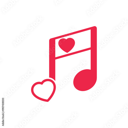 A musical note with a heart symbol is prominently displayed on a white background in a graphic illustration.