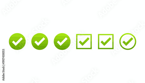 Green check marks in various shapes and icons.