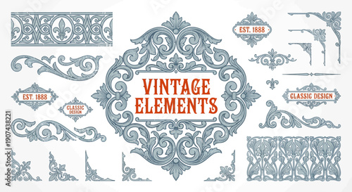 Vintage decorative elements and ornate design components.