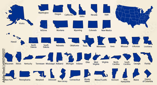 United States Map with All 50 State Outlines.