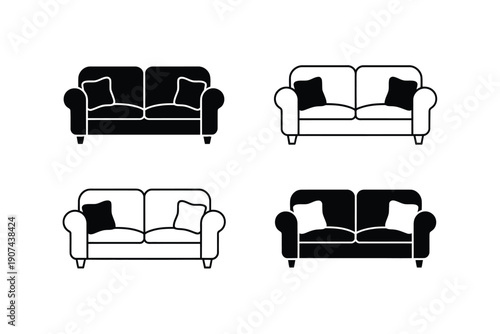 Minimalist Black and White Sectional Sofa Illustration