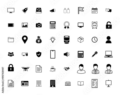 Business and technology minimalist flat icon set