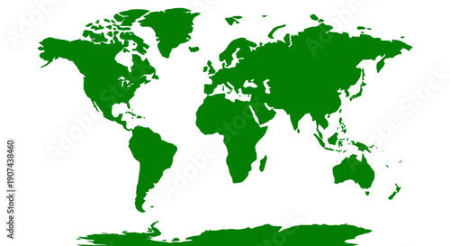 Green World Map Illustration on White Background.
