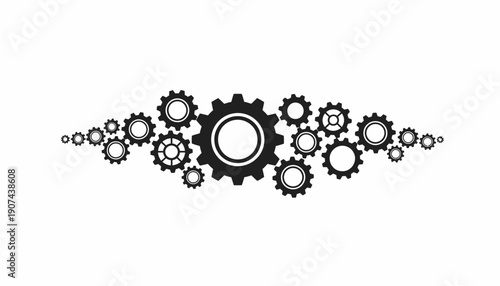 Black and white gears and cogs in a harmonious mechanical arrangement.