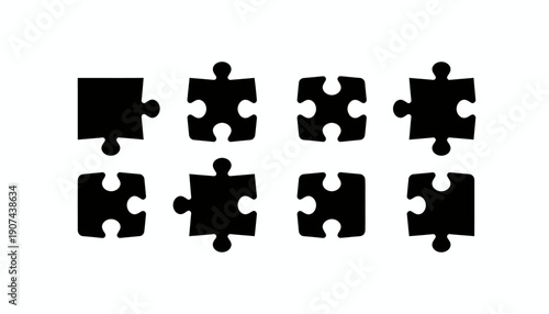 Black puzzle pieces arranged in a grid pattern on a white background.