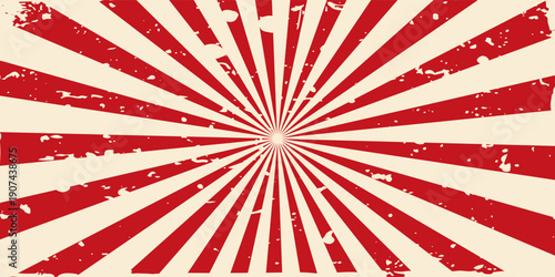 vintage japan red rising sun, sun ray vintage red rising sun background. vector illustration of a rising sun background with a grunge texture.eps.10.
